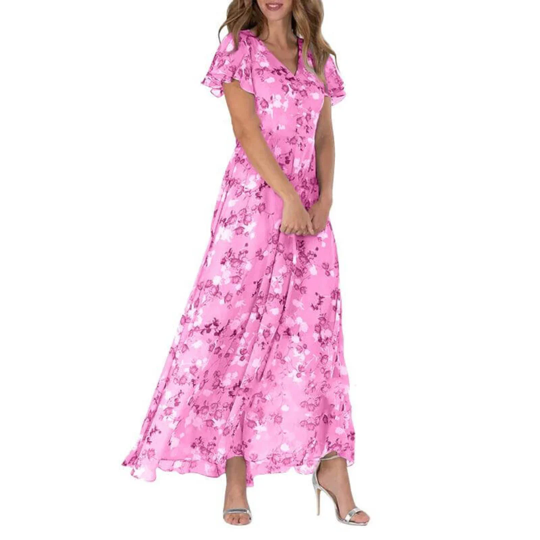 Agnieszka | Formalna sukienka maxi damska z kwiatowym nadrukiem - Image 3