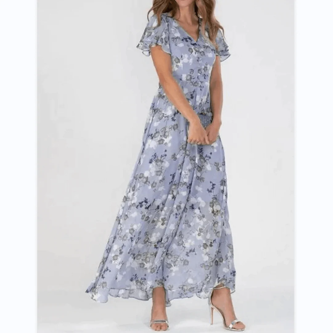 Agnieszka | Formalna sukienka maxi damska z kwiatowym nadrukiem - Image 4