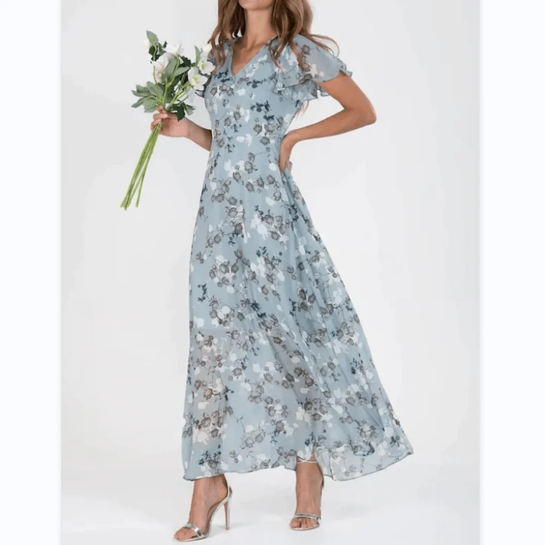 Agnieszka | Formalna sukienka maxi damska z kwiatowym nadrukiem - Image 5