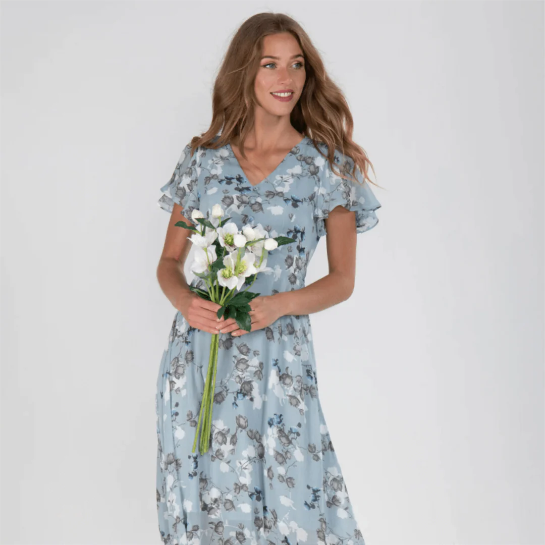 Agnieszka | Formalna sukienka maxi damska z kwiatowym nadrukiem - Image 7