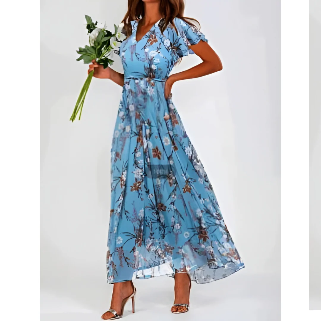 Agnieszka | Formalna sukienka maxi damska z kwiatowym nadrukiem - Image 9
