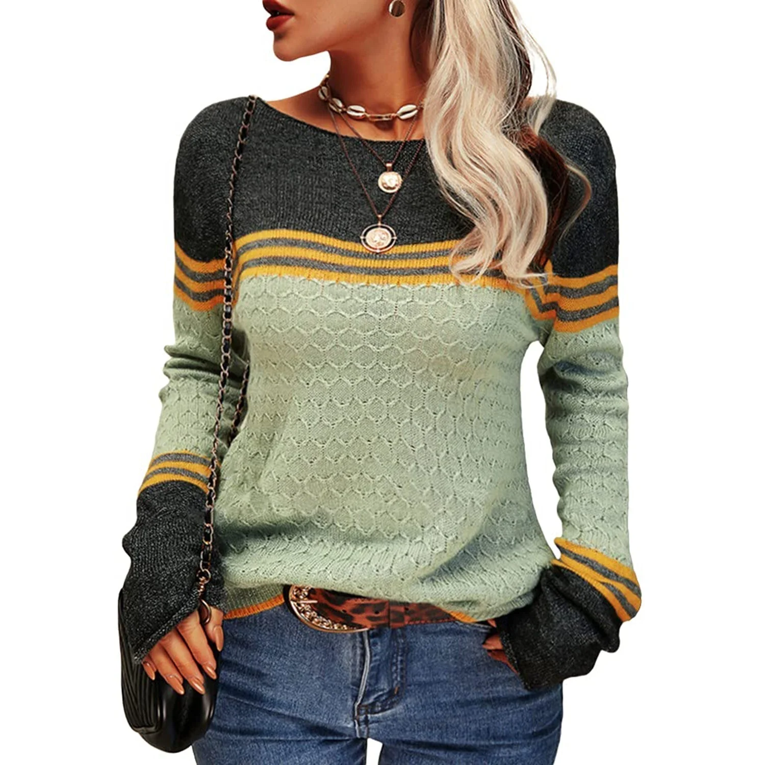 Agnieszka | Sweter damski w paski - Image 10