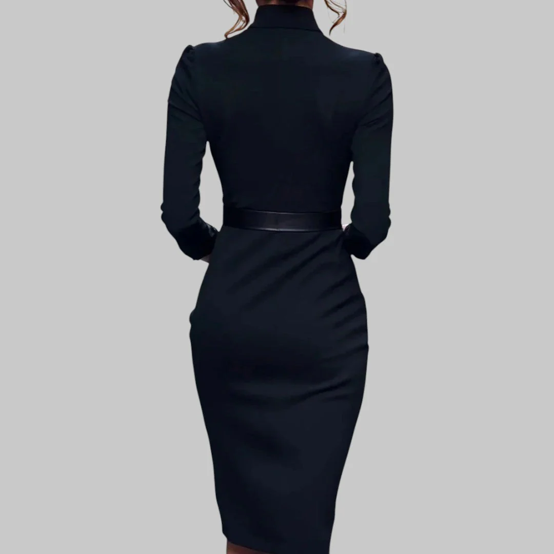 Alicja | Midi sukienka ołówkowa z paskiem i eleganckim kołnierzem damska - Image 3