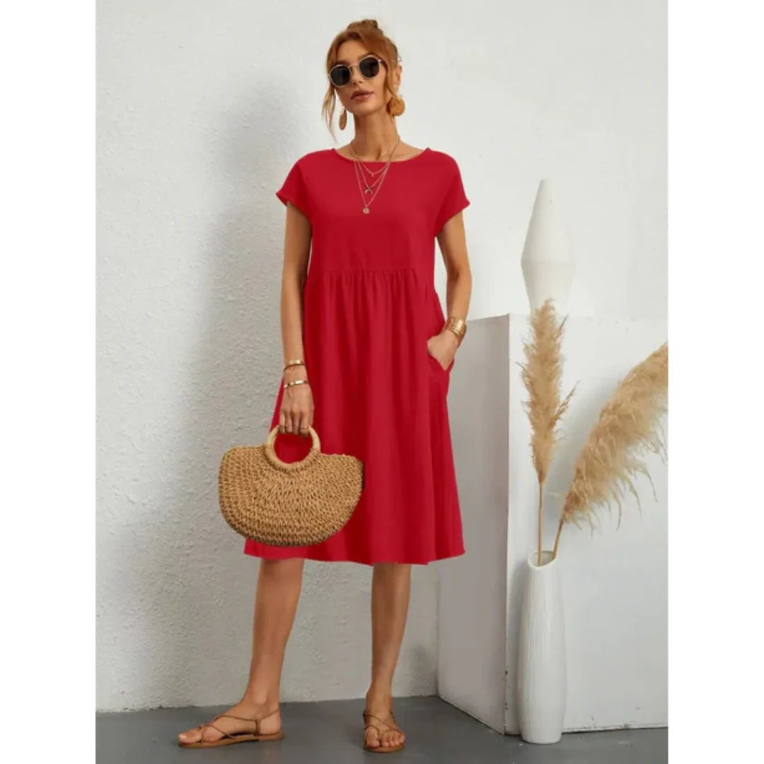 Eliza | Elegancka sukienka midi damska z krótkim rękawem