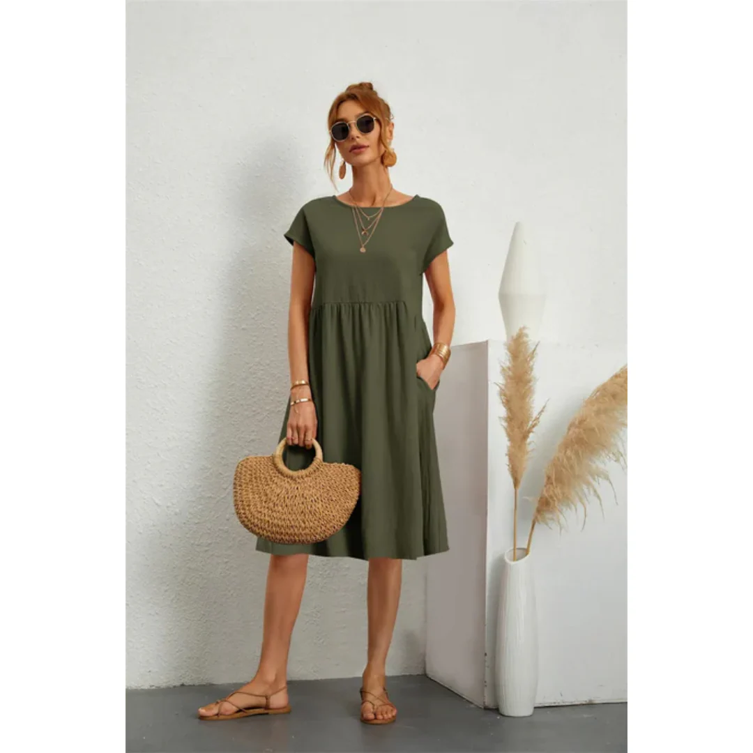Eliza | Elegancka sukienka midi damska z krótkim rękawem - Image 4