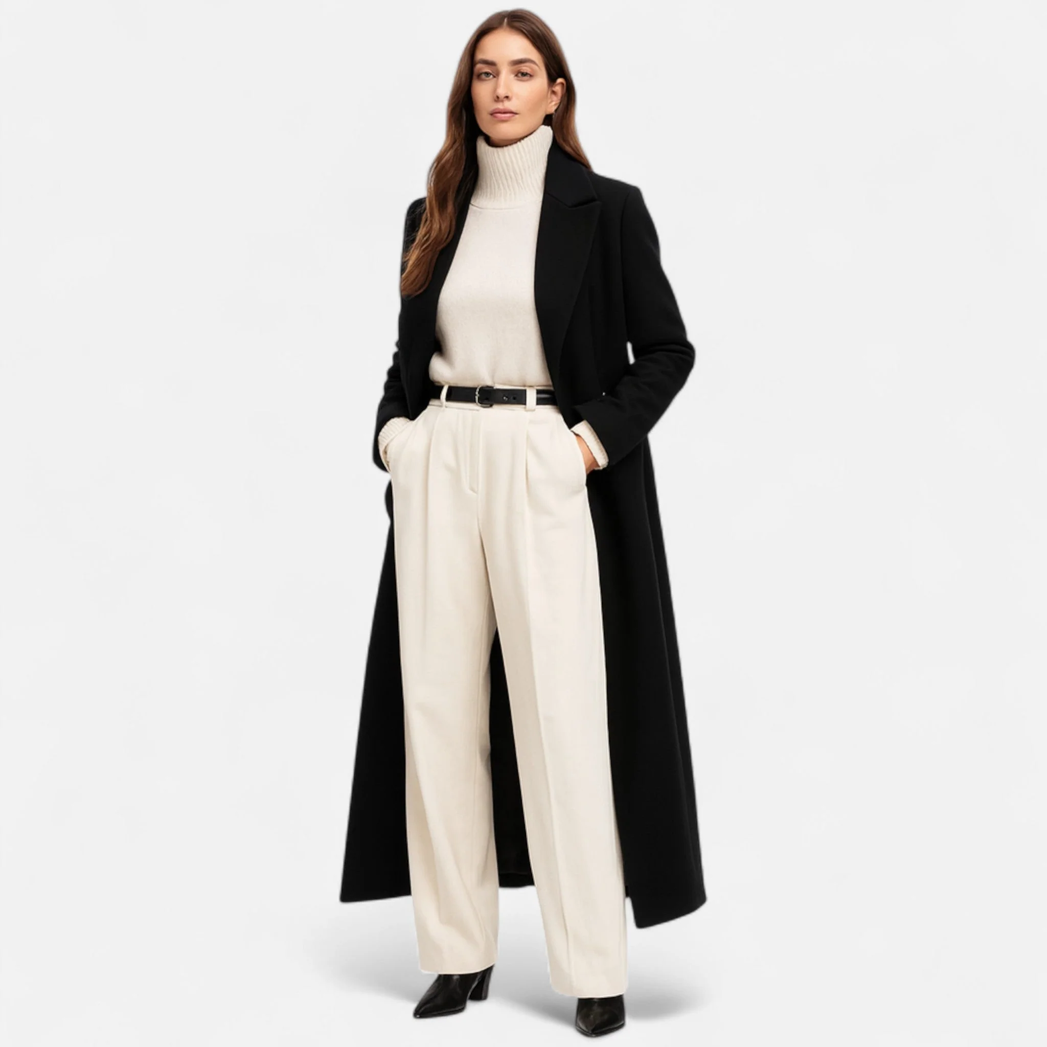 Iga | Czarny maxi płaszcz o eleganckim kroju damski