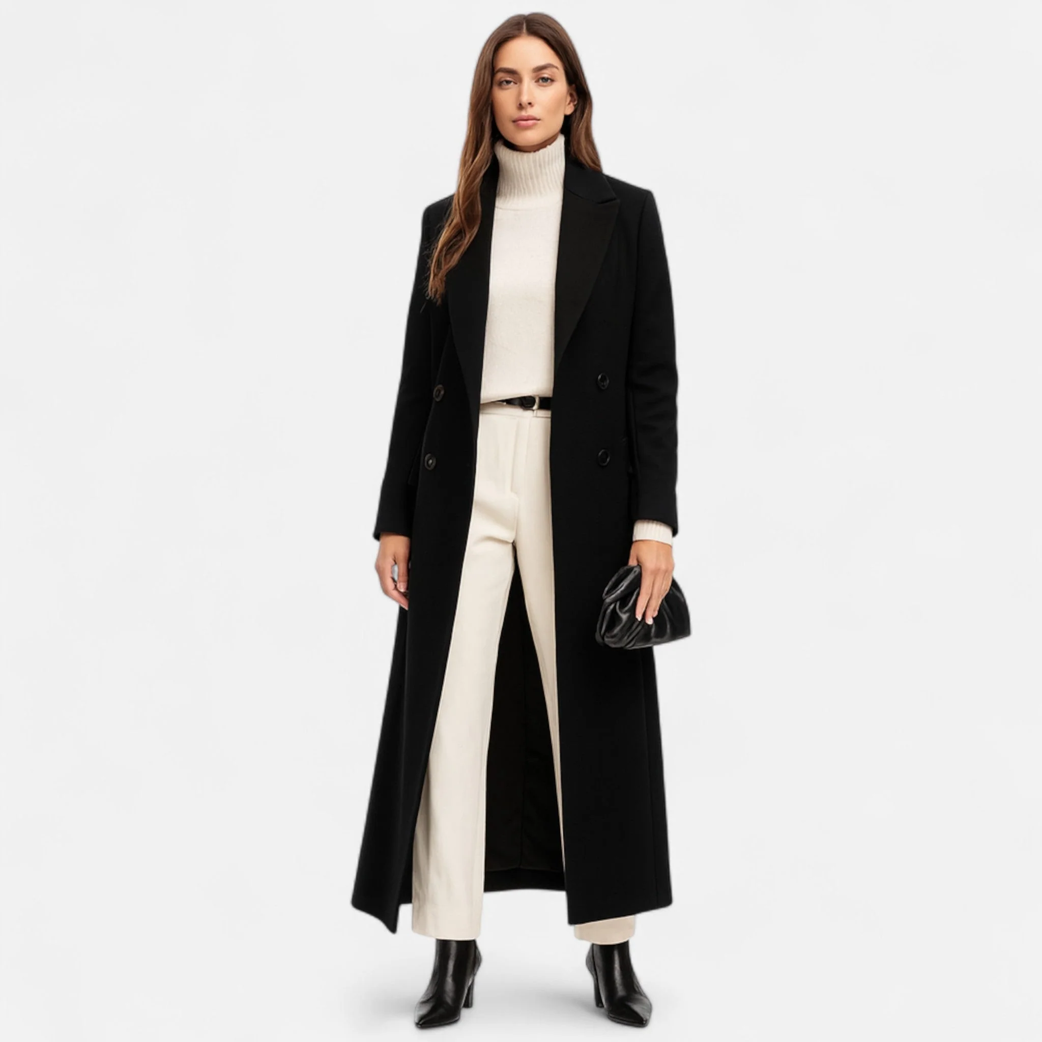 Iga | Czarny maxi płaszcz o eleganckim kroju damski - Image 2