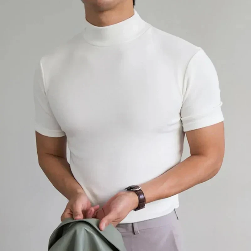 Igor | Basicowy T-shirt męski z podwyższonym kołnierzem - Image 3