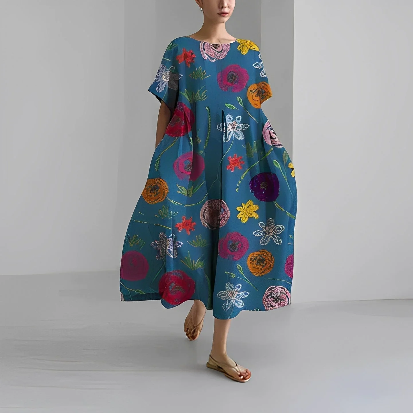 Inez | Sukienka midi damska o luźnym kroju z nadrukiem - Image 7