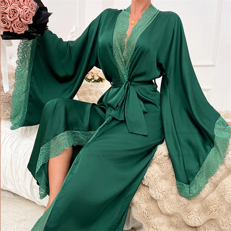 Izabela | Długi koronkowy kimono damskie z paskiem i szerokimi rękawami - Image 16