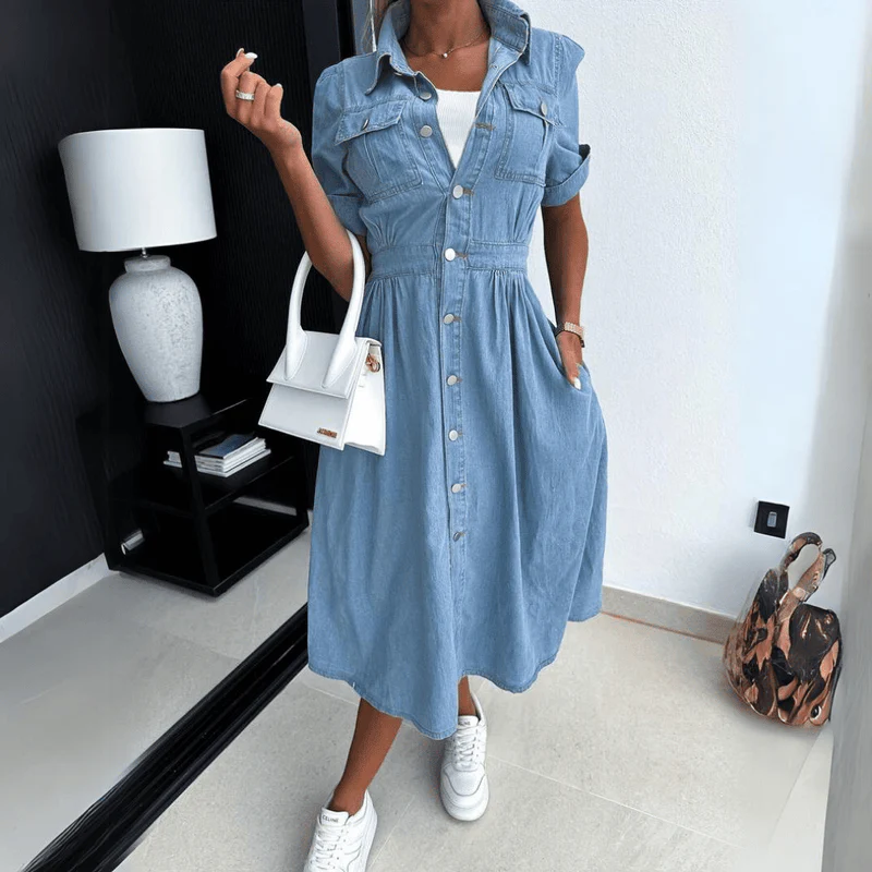 Joanna | Sukienka midi damska z denimu - Image 3