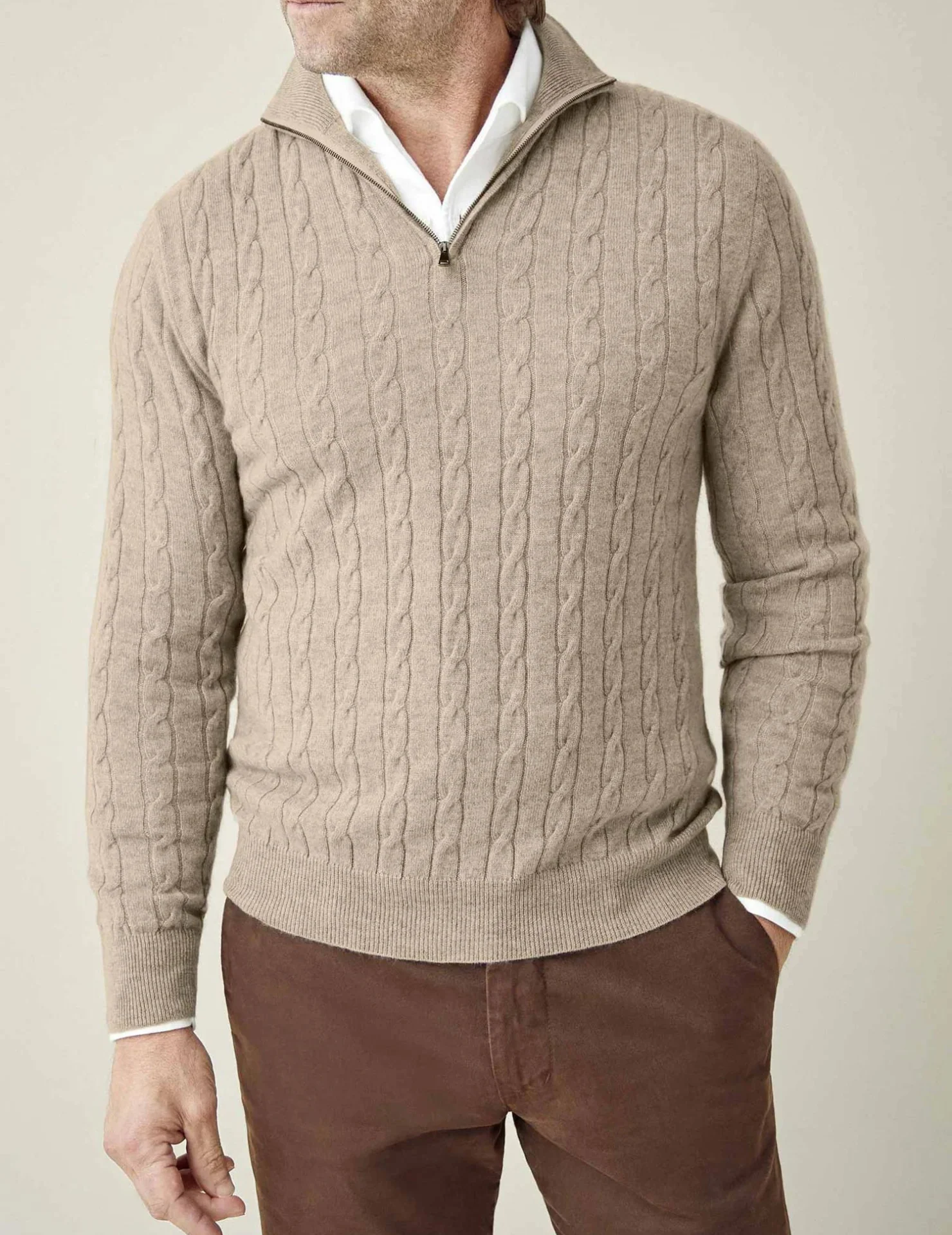 Leonard | Sweter męski z warkoczowym splotem i zamkiem - Image 13