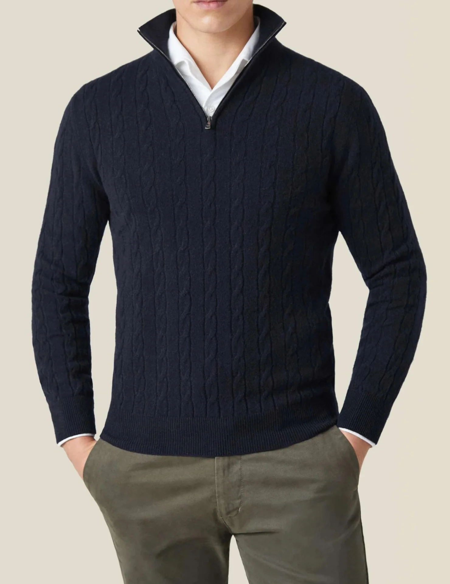 Leonard | Sweter męski z warkoczowym splotem i zamkiem - Image 4