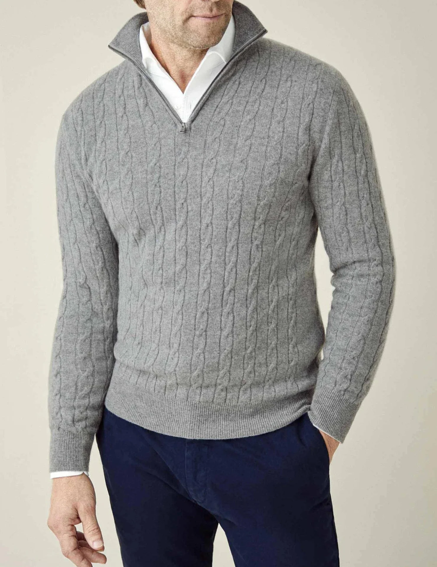 Leonard | Sweter męski z warkoczowym splotem i zamkiem - Image 7