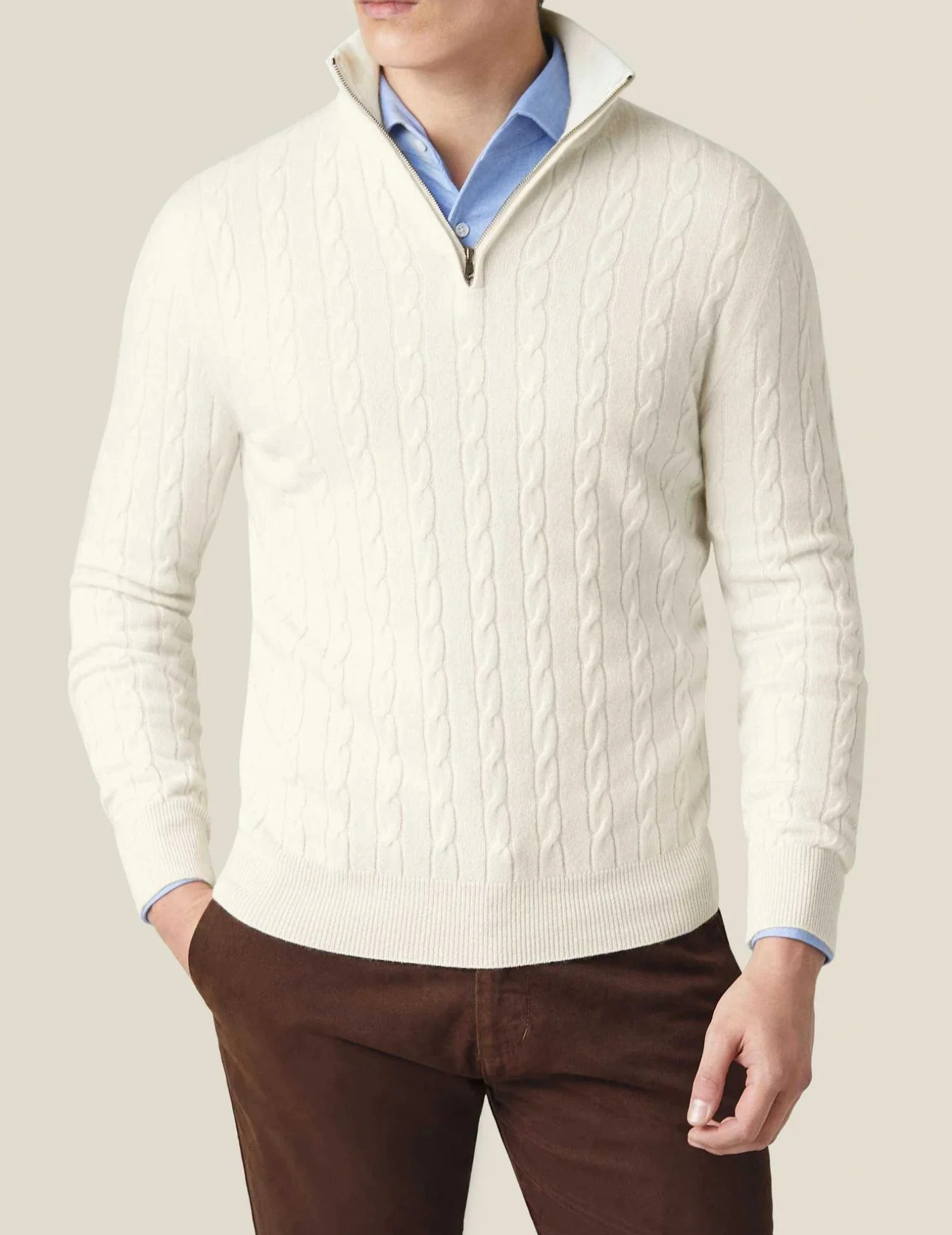 Leonard | Sweter męski z warkoczowym splotem i zamkiem - Image 9