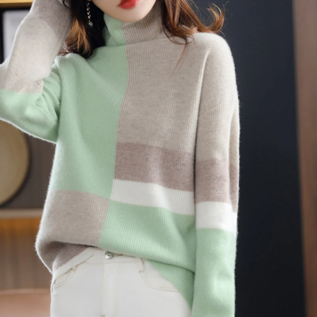 Mila | Golf damski zimowy z wzorem colorblock - Image 2