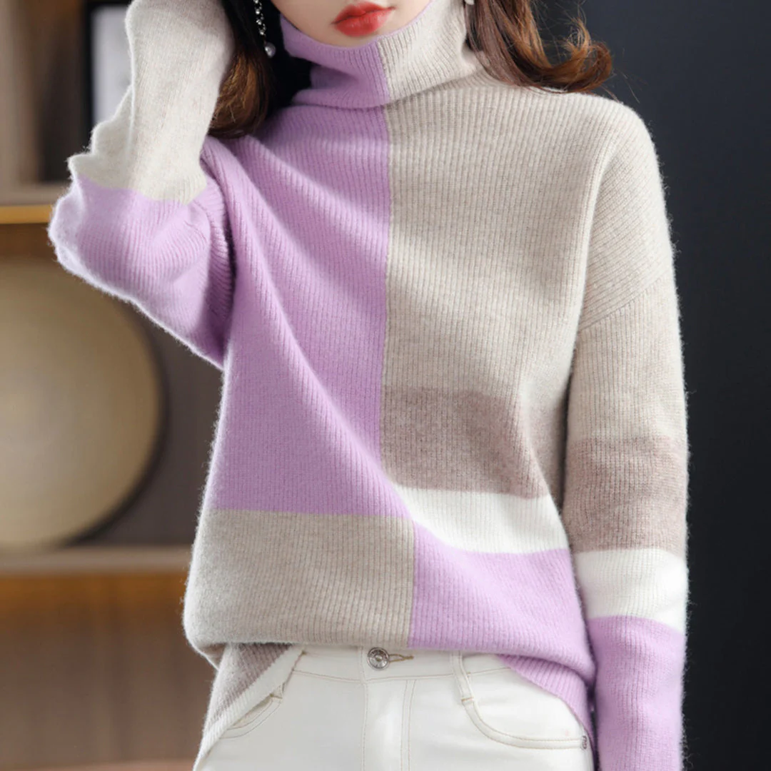 Mila | Golf damski zimowy z wzorem colorblock - Image 3