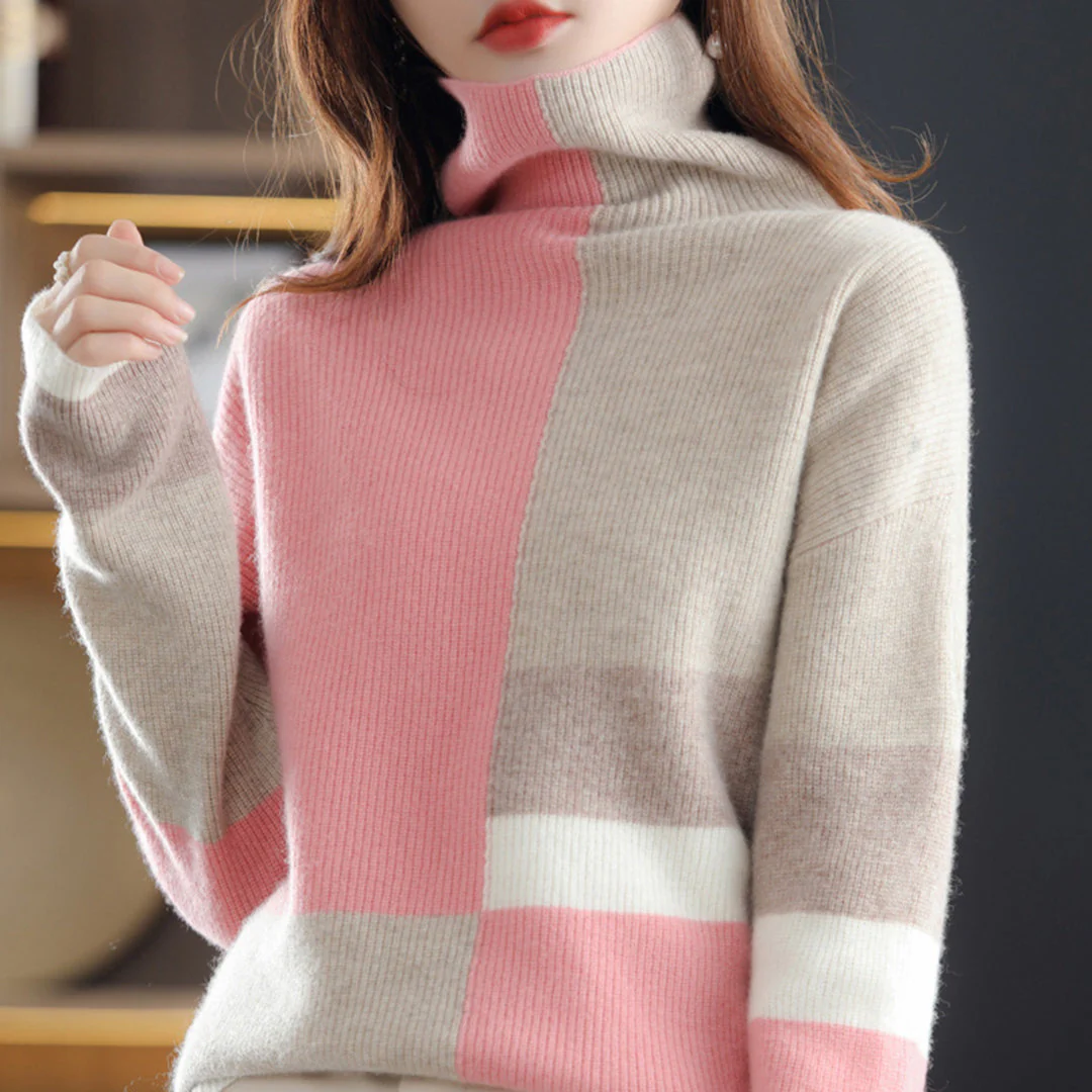 Mila | Golf damski zimowy z wzorem colorblock - Image 4