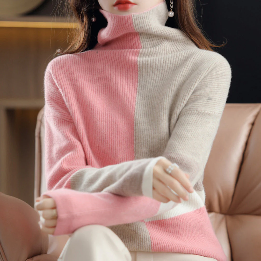 Mila | Golf damski zimowy z wzorem colorblock - Image 6