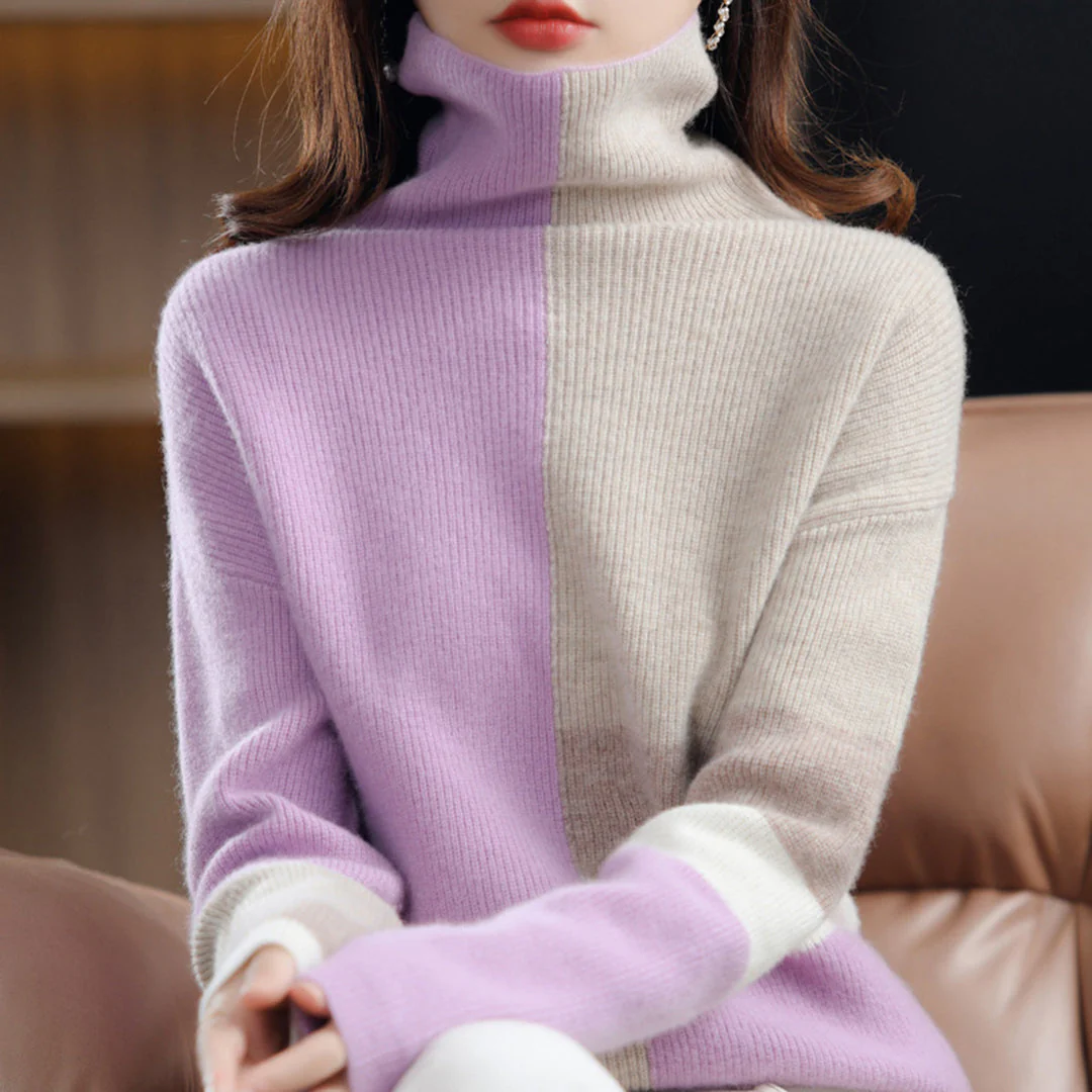 Mila | Golf damski zimowy z wzorem colorblock - Image 7