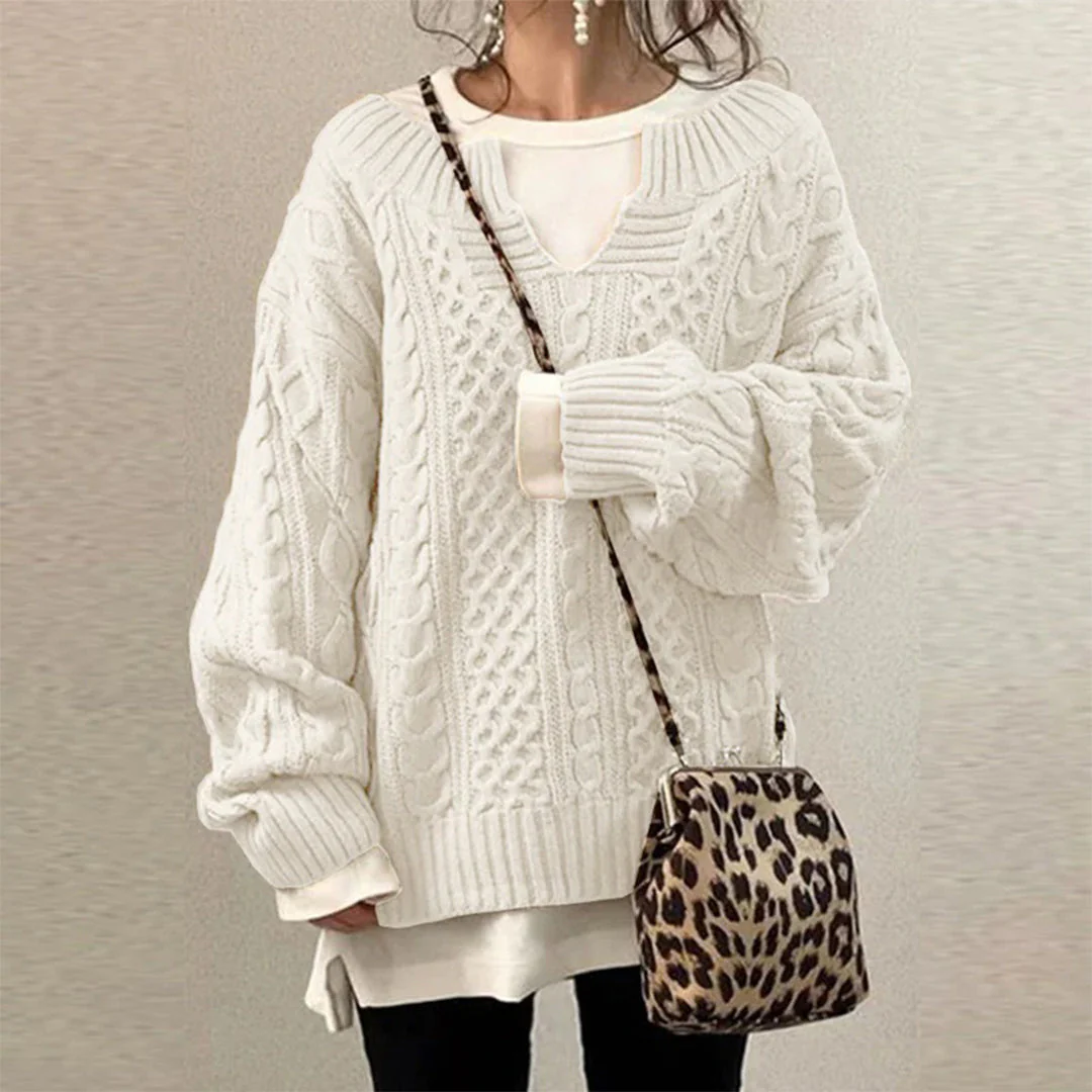 Nina | Sweter damski zimowy oversize w kablowym splocie