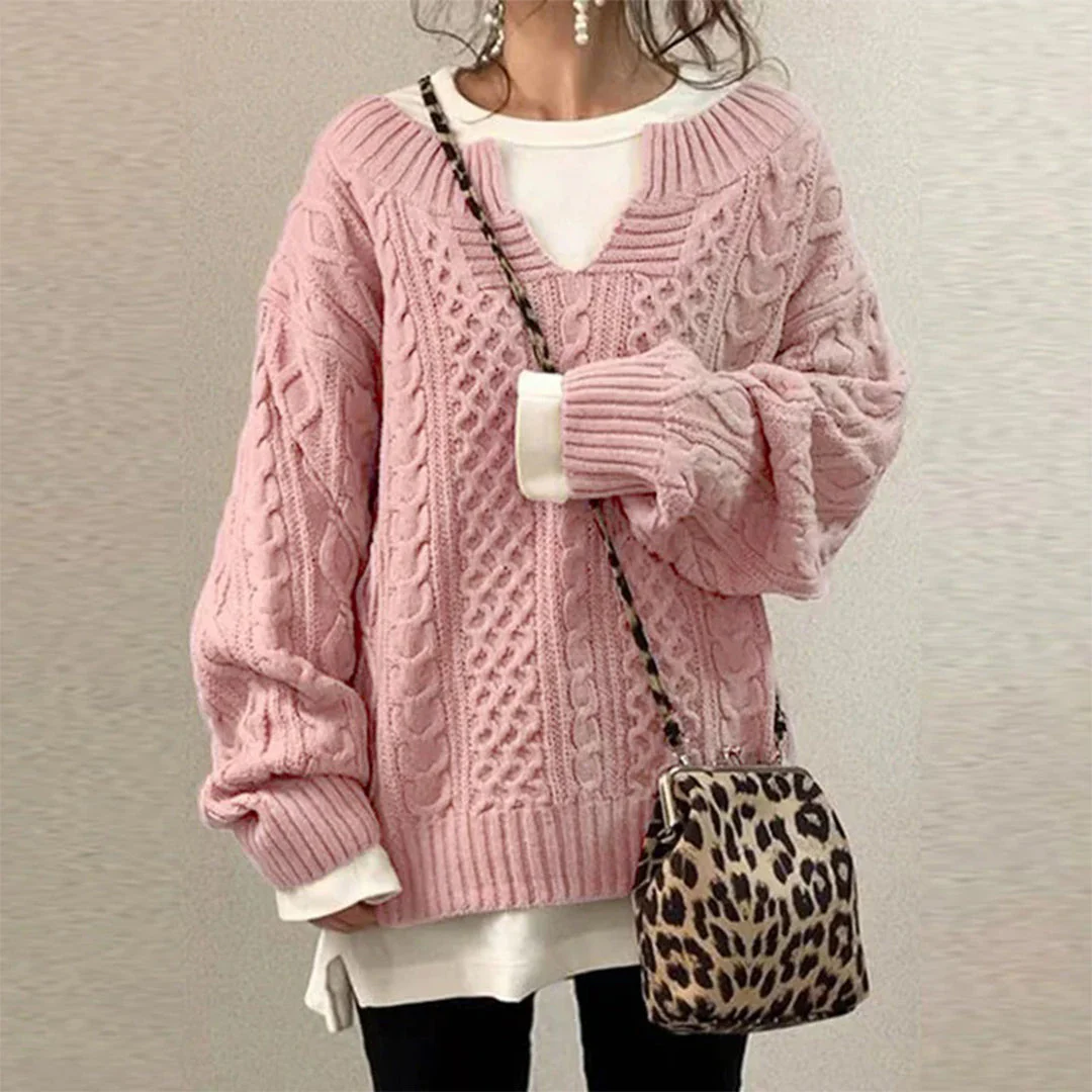 Nina | Sweter damski zimowy oversize w kablowym splocie - Image 3