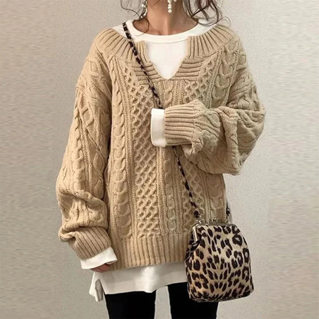 Nina | Sweter damski zimowy oversize w kablowym splocie - Image 5