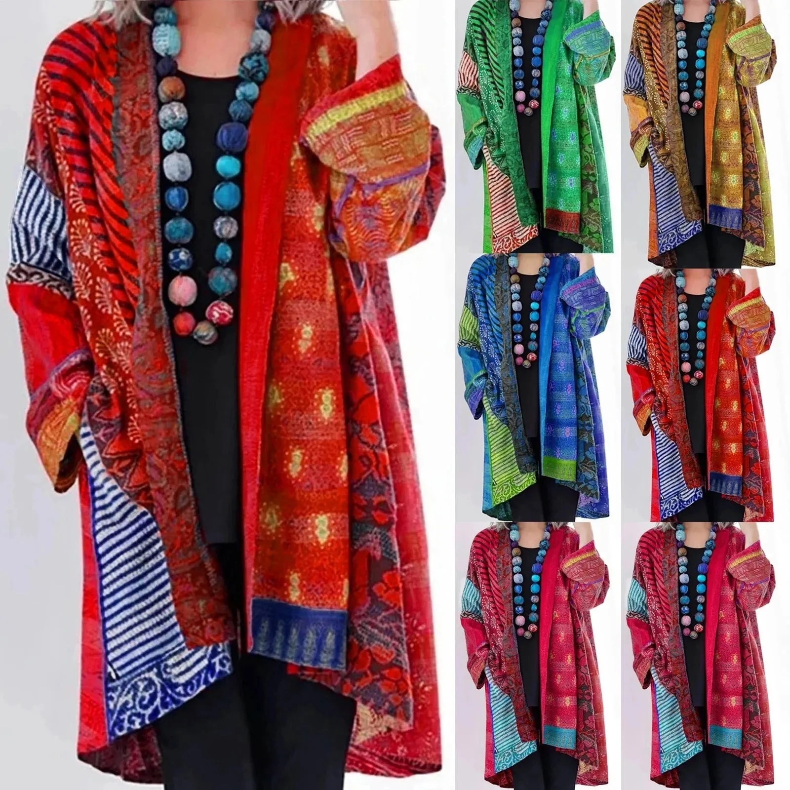 Noemi | Długi kardigan damski zimowa patchwork - Image 6