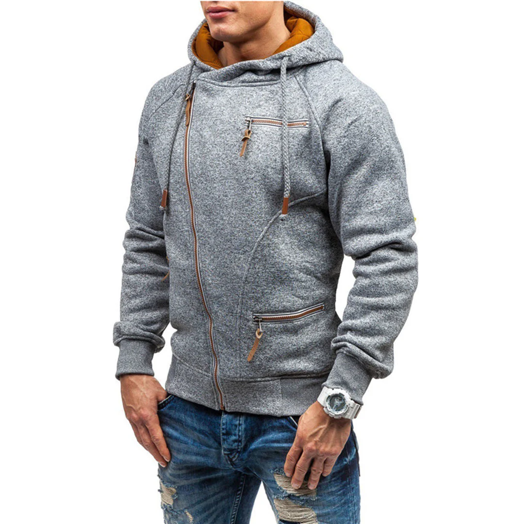 Paul | Bluza męska zimowa z kapturem i skośnym zamkiem - Image 5