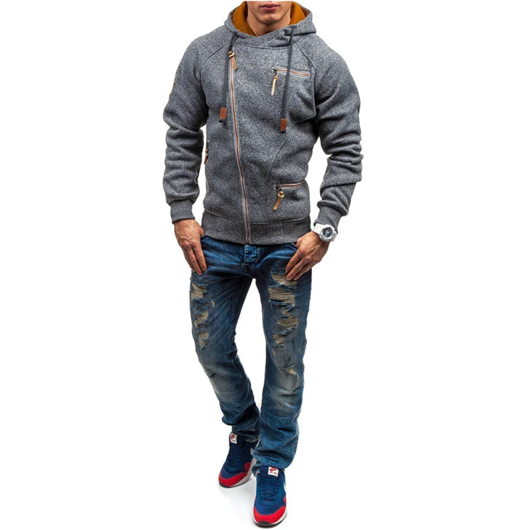 Paul | Bluza męska zimowa z kapturem i skośnym zamkiem - Image 6