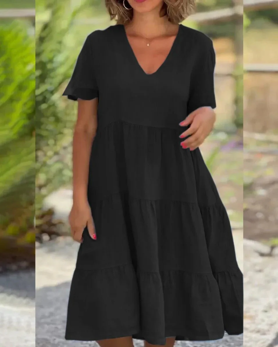 Paulina | Sukienka midi damska z rozkloszowaną spódnicą i dekoltem w serek - Image 4