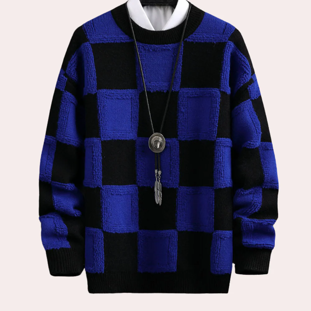Rafał | Sweter męski w kratę z okrągłym dekoltem - Image 5