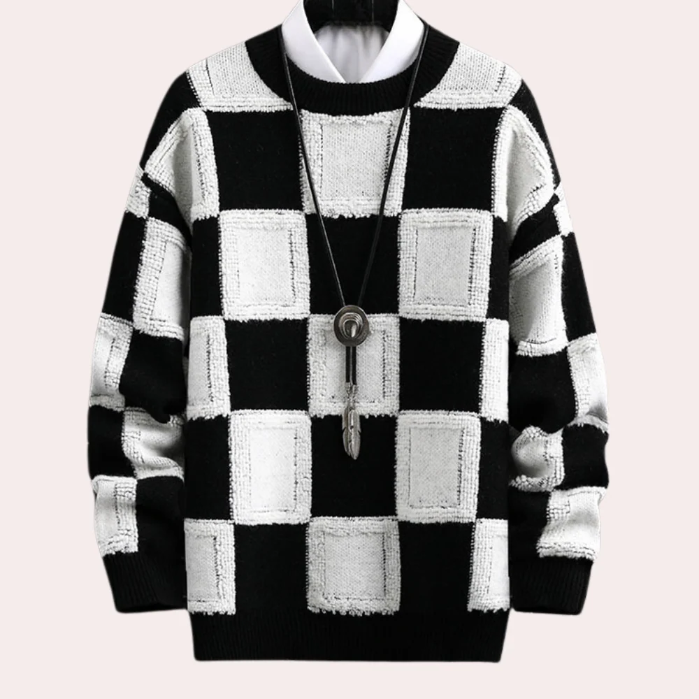 Rafał | Sweter męski w kratę z okrągłym dekoltem - Image 6