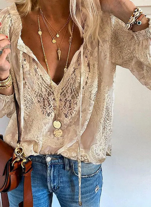 Roksana | Bluzka damska w stylu boho z rozciętym dekoltem vintage - Image 5