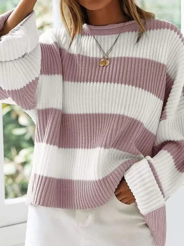 Weronika | Oversize sweter damski w paski - Image 4