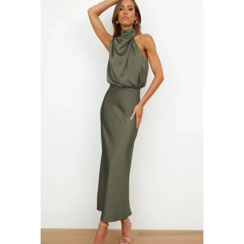 Wiktoria | Wieczorowa sukienka maxi damska z dekoltem halter - Image 3