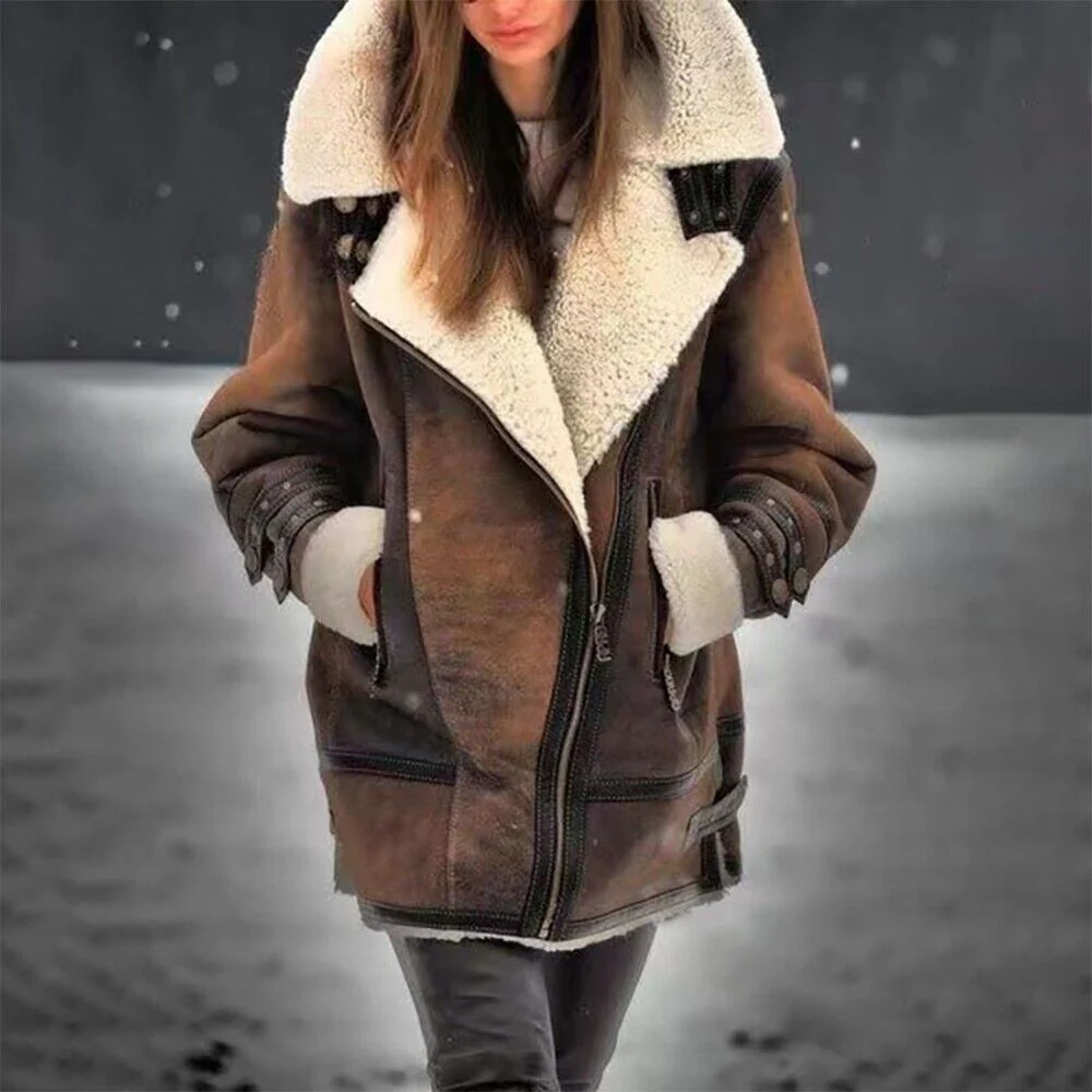 Zuzanna | Płaszcz zimowy damski z futerkiem shearling